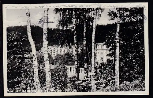 Burgen 1.20Kc. auf AK (Marienbad Blick gegen die Rudolfsquelle) ab Marienbad 