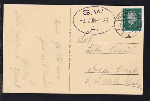 Bad Elster OSt. BAD ELSTER *n* 3.6.29 + Ovalstempel S.W.A. 3. JUN 1929 auf AK 
