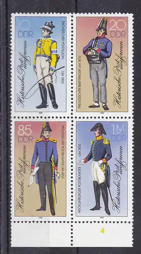 Historische Postuniformen Unterrand-Viererblock **