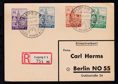 Leipziger Messe 1946 (dabei 163 I) auf R-Postkarte mit Sonderstempel nach Berlin