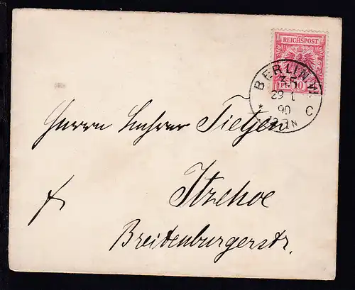 Adler 10 Pfg. auf Brief ab Berlin W 35 29.1.90 nach Itzehoe