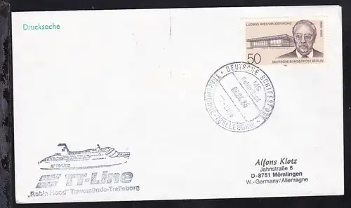 DEUTSCHE SCHIFFSPOST MS Robin Hood TT-Line TRAVEMÜNDE-TRELLEBORG 06.04.86 