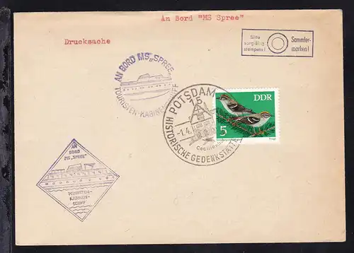 OSt. Potsdam 14.4.73 + 2 Cachets MS Spree auf Brief ohne Anschrift