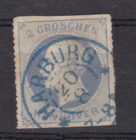 König Georg V. 2 Gr. Mit K2 HARBURG 20.8., Marke oben und unten Scherentrennung