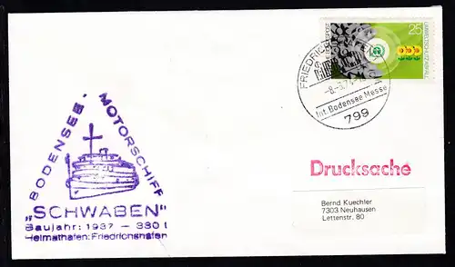 OSt. Friedrichshafen 8.3.74 + Cachet MS Schwaben auf Brief