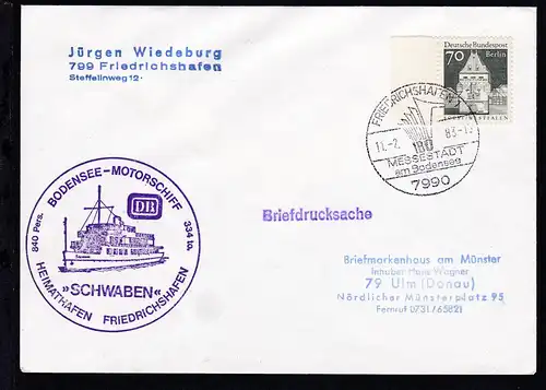 OSt. Friedrichshafen 11.2.83 + Cachet MS Schwaben auf Brief