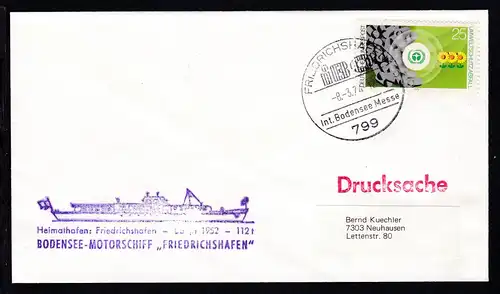 OSt. Friedrichshafen 8.3.74 + Cachet MS Friedrichshafen auf Brief