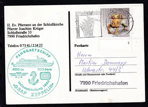 OSt. Friedrichshafen 25.8.89 + Cachet Indienststellung MS Graf Zeppelin 
