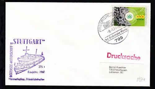 OSt. Friedrichshafen 8.3.74 + Cachet MS Stuttgart auf Brief