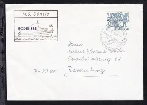 OSt. Walzenhausen 24.4.81 + Cachet MS Säntis auf Brief