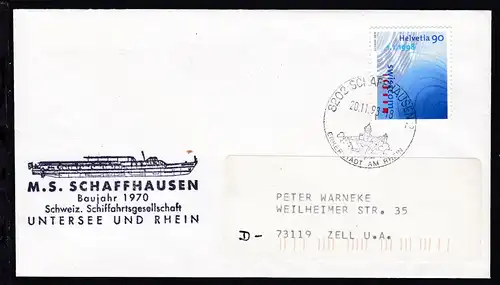 OSt. Schaffhausen 20.11.98 + Cachet MS Schaffhausen auf Brief