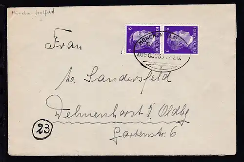 MÜNCHEN-SAALFELD BAHNPOST g ZUG 00039 22.2.44 auf Brief