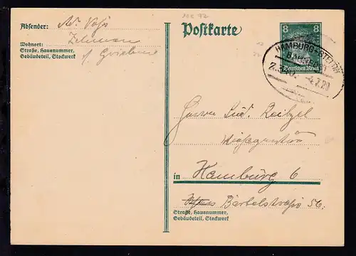 HAMBURG-STETTIN BAHNPOST Z.340 4.7.29 auf Ganzsache