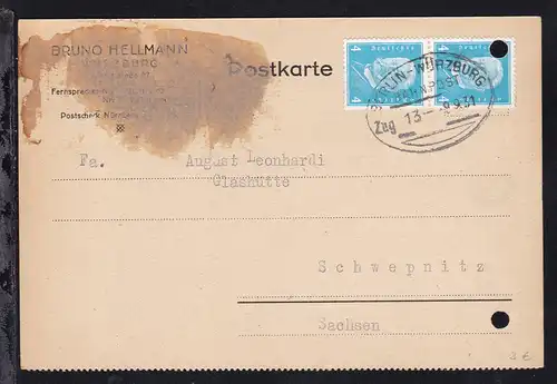 BERLIN-WÜRZBURG BAHNPOST Zug 13 9.9.31 auf Firmenpostkarte (Bruno Hellmann,