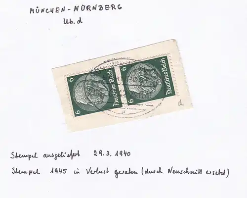 MÜNCHEN-NÜRNBERG BAHNPOST d ZUG 00242 24.12.40 auf  Briefstück