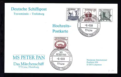 DEUTSCHE SCHIFFSPOST MS PETER PAN TT-LINE TRAVEMÜNDE-TRELLEBORG 8.8.88 