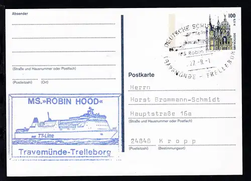 DEUTSCHE SCHIFFSPOST TT-Line MS Robin Hood TRAVEMÜNDE-TRELLEBORG 27.-9.-1 +