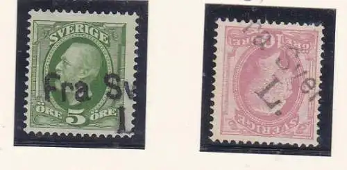 ca. 1890 L2 Fra Sverige L (2 verschieden Typen) auf 2 Schweden-Marken