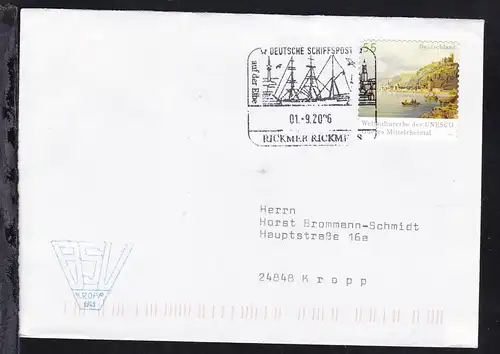 DEUTSCHE SCHIFFSPOST auf der Elbe RICKMER RICKMERS 01.9.2006 auf Brief