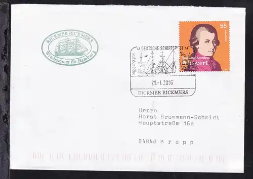 DEUTSCHE SCHIFFSPOST auf der Elbe RICKMER RICKMERS 29.1.2006 + Cachet auf Brief