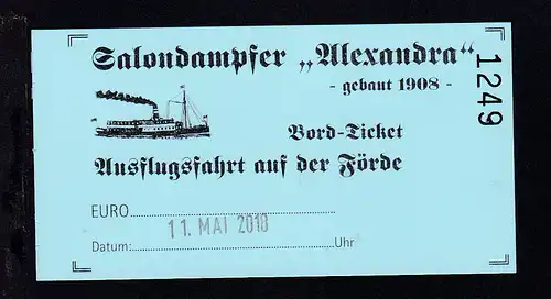 Salondampfer "Alexandra" Bord-Ticket Ausflugsfahrt auf der Förde 11. Mai 2018