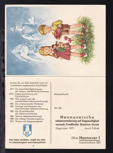 Hannover ca. 1960 ungebrauchte Werbe-Postkarte Hannoverschen Lebensversicherung