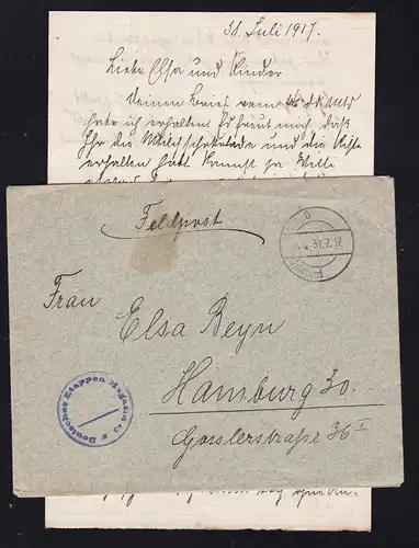 K D Feldpost … 31.7.17 + K1 Deutsches Etappen Magazin 15 auf Feldpostbrief mit 
