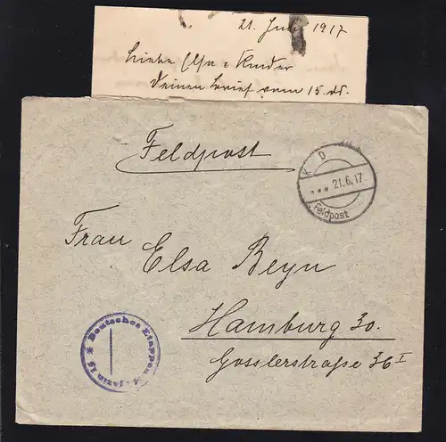 K D Feldpost … 21.6.17 + K1 Deutsches Etappen Magazin 15 auf Feldpostbrief mit 