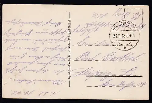 Feldpost-AK (Berg. Gladbach Progymnasium) ab Berg. Gladbach 23.11.18