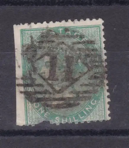 Königin Viktoria 1 Sh., breite Marke, Zähnung links abgeschnitten + unten Kerbe