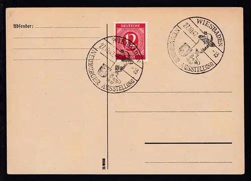 Wiesbaden Sonderstempel WIESBADEN NEUBURGER AUSSTELLUNG 27.10.47 auf Postkarte 