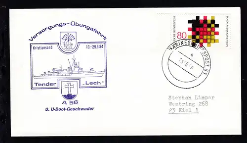 MARINESCHIFFSPOST 53 a 23.6.84 + Cachet Tender "Lech" auf Brief