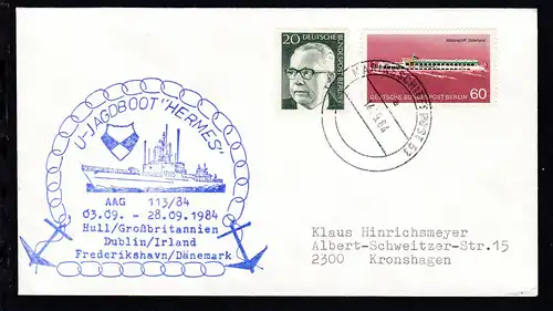 MARINESCHIFFSPOST 53 a 14.09.84 + Cachet U-Jagdboot "Hermes" AAG 113/84