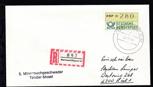 MARINESCHIFFSPOST 52 a 05.11.85 + L2 5. Minensuchgeschwader Tender Mosel