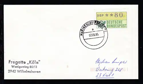 MARINESCHIFFSPOST 02 a 07.09.85 + L3 Fregatte "Köln" Wenigerring 86/11 