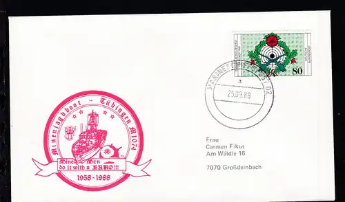 MARINESCHIFFSPOST 02 a 25.09.88 + Cachet Minenjagdboot "Tübingen" auf Brief