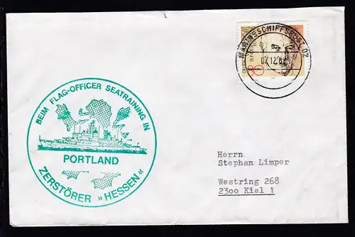MARINESCHIFFSPOST 02 a 07.12.82 + Cachet Zerstörer "Hessen auf Brief