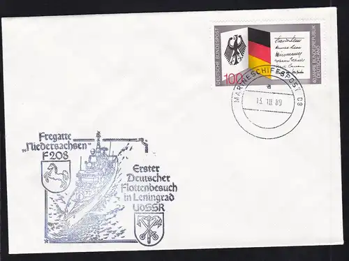 MARINESCHIFFSPOST 08 a 13.10.89 + Cachet Fregatte "Niedersachsen" auf Brief
