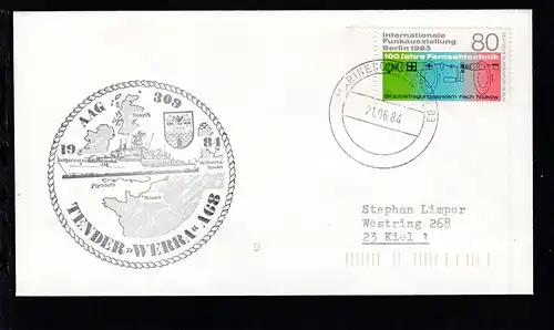 MARINESCHIFFSPOST 03 a 21.06.84 + Cachet Tender "Werra" AAG 309 auf Brief