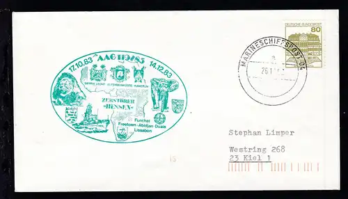 MARINESCHIFFSPOST 04 a 26.10.83 + Cachet Zerstörer "Hessen" AAG 119/83 auf Brief