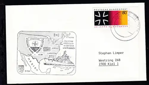 MARINESCHIFFSPOST 04 a 27.01.86 + Cachet Zerstörer "Hessen" auf Brief