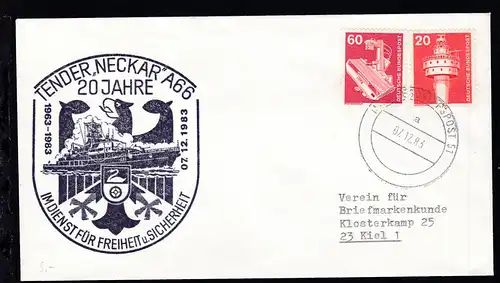 MARINESCHIFFSPOST 51 a 07.12.83 + Cachet 20 Jahre Tender "Neckar" auf Brief
