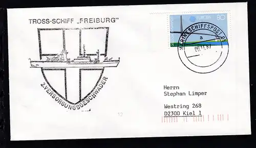 MARINESCHIFFSPOST 05 a 06.11.87 + Cachet Tross-Schiff "Freiburg" auf Brief