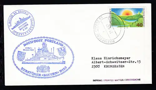 MARINESCHIFFSPOST 05 a 20.6.81 + Cachet Zerstörer "Bayern" auf Brief