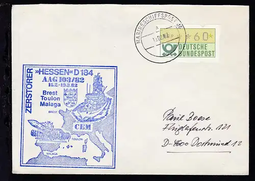 MARINESCHIFFSPOST 06 a 18.02.82 + Cachet Zerstörer "Hessen" AAG 103/82 auf Brief