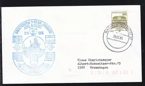 MARINESCHIFFSPOST 07 a 26.03.85 + Cachet Zerstörer "Hamburg" auf Brief