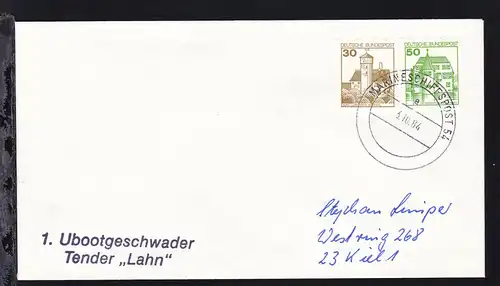 MARINESCHIFFSPOST 54 a 3.10.84 + L2 1. Ubootgeschwader Tender "Lahn" auf R-Brief