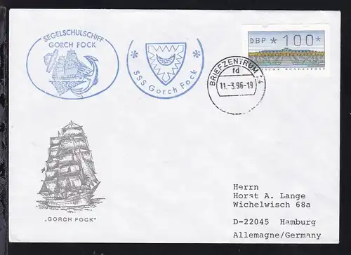 Briefzentrum 24 11.3.96 + Cachets SSS "Gorch Fock" auf Brief