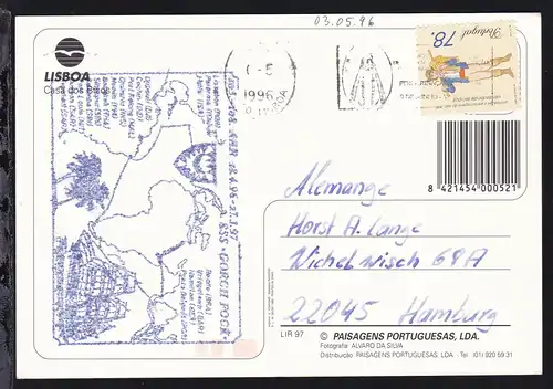 OSt. Lisboa 3.5.1996 + Cachet SSS "Gorch Fock" 105.-108. AAR auf CAK (Lissabon)