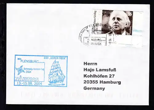 Schleswig-Holstein Tag Flensburg 2004 Brief mit Sonderstempel und Cachet